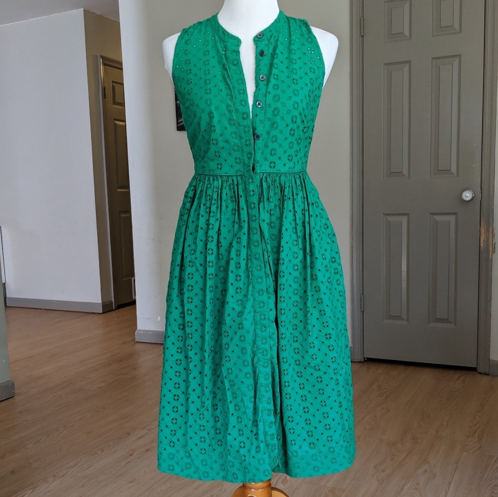 J Crew Eyelet Sleeveless Dress - Green